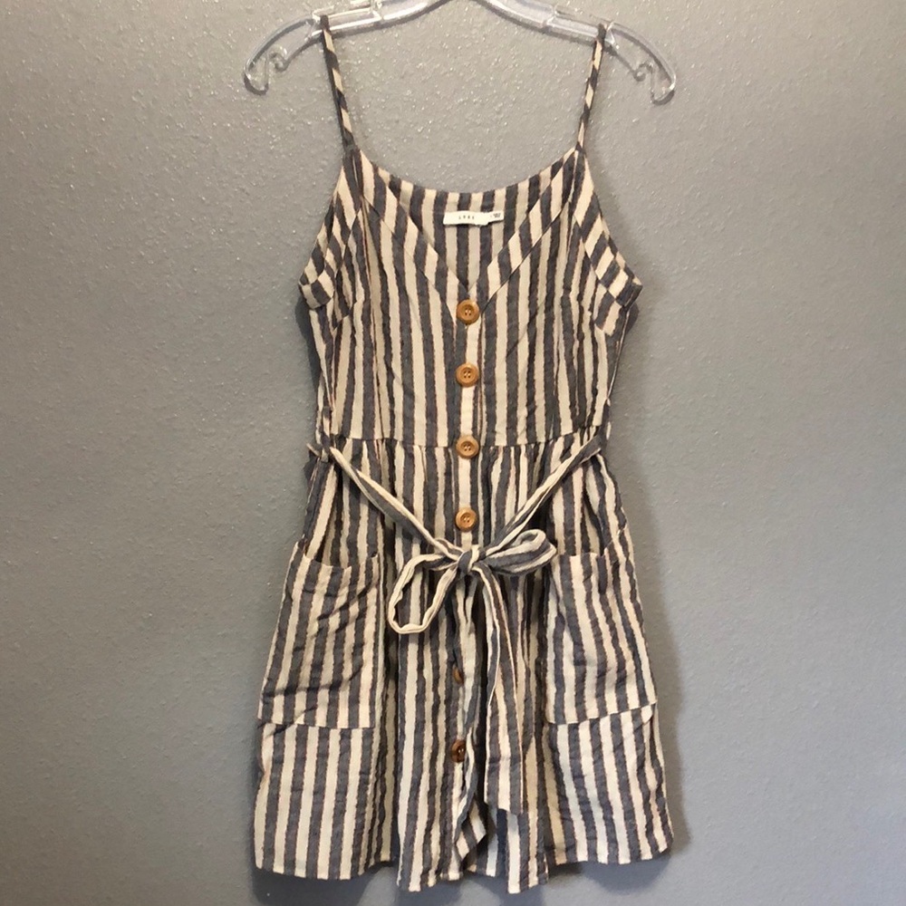 LUSH sleeveless dress Women's m striped button front pockets tie sundress party - Picture 11 of 11